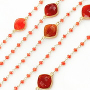Carnelian Organic Shape Bezel Gold Plated Connected Wire Chain.